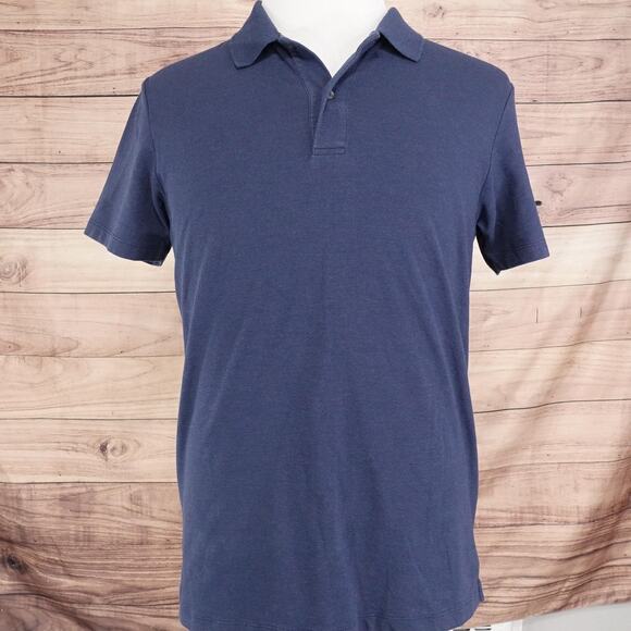 Mack Weldon Polo Shirt Mens Medium Navy Blue Silver Pique Performance Stretch - Picture 3 of 8